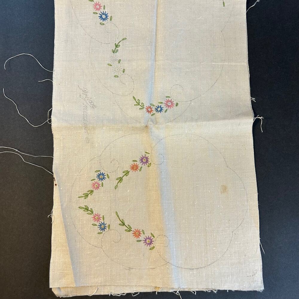 Vintage Prime Needleart Co Stamped Linen #1082 Floral Runner Unfinished‎ Project